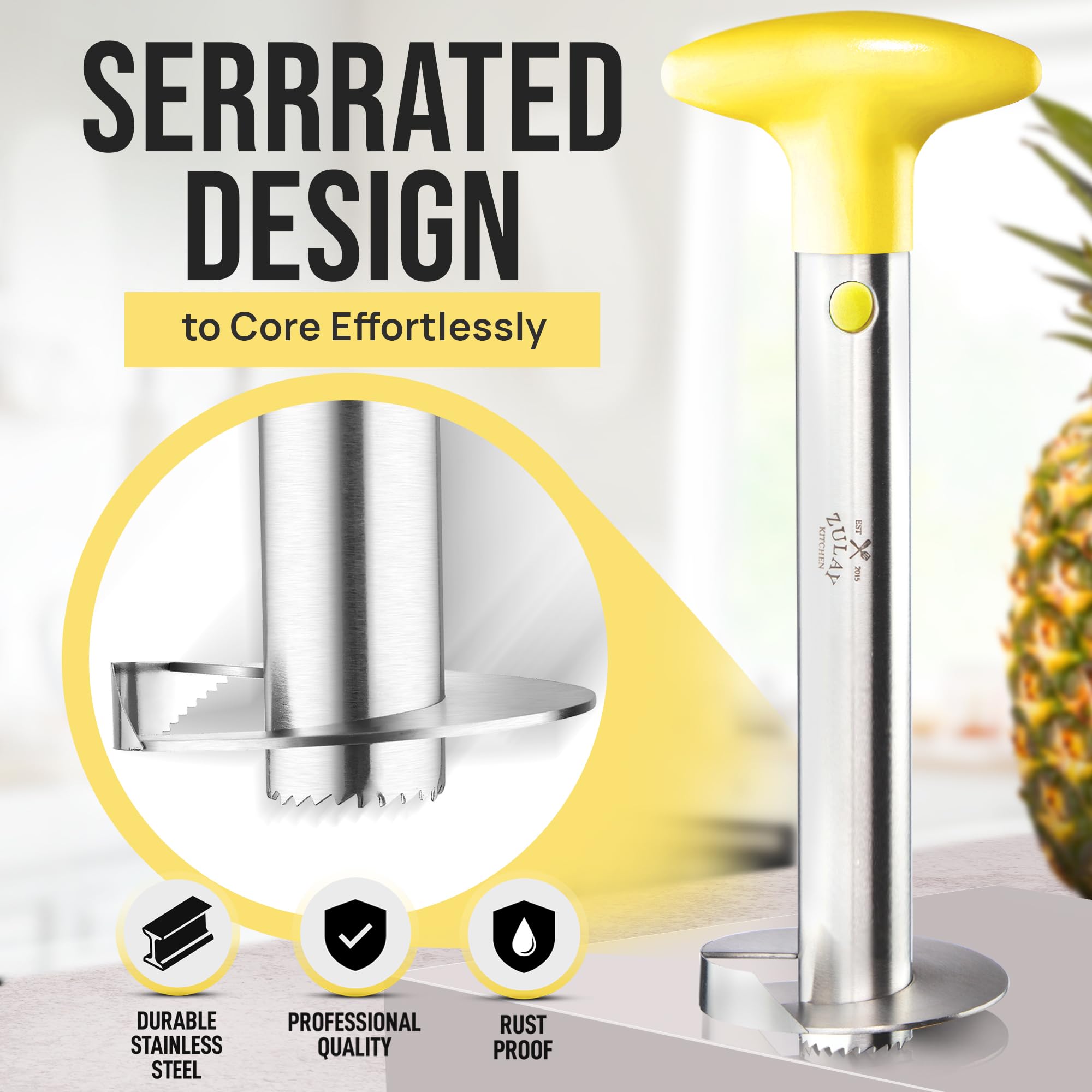 Zulay Kitchen yellow handle adds visibility and a comfortable grip.