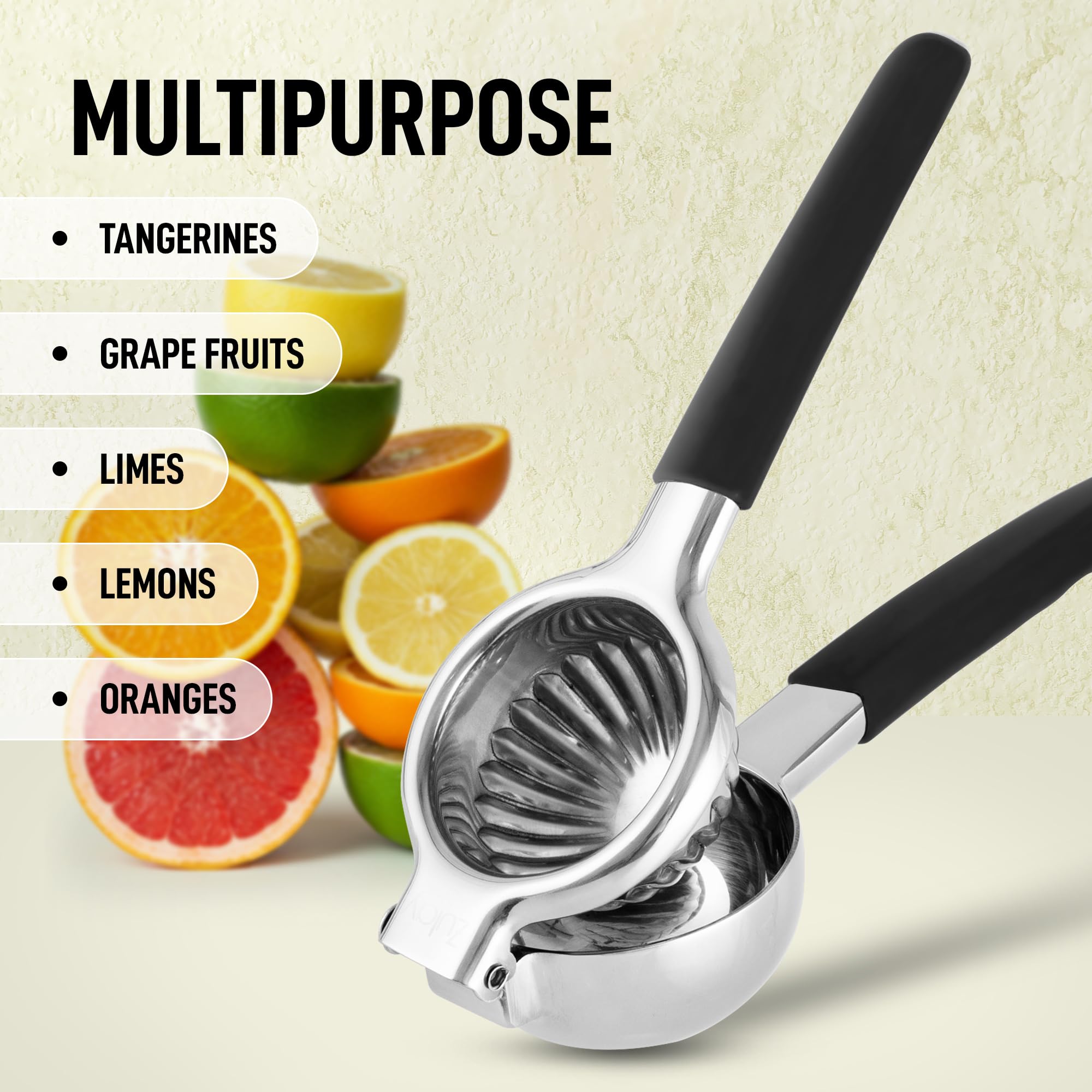Zulay large citrus press handles big lemons and small oranges with ease.