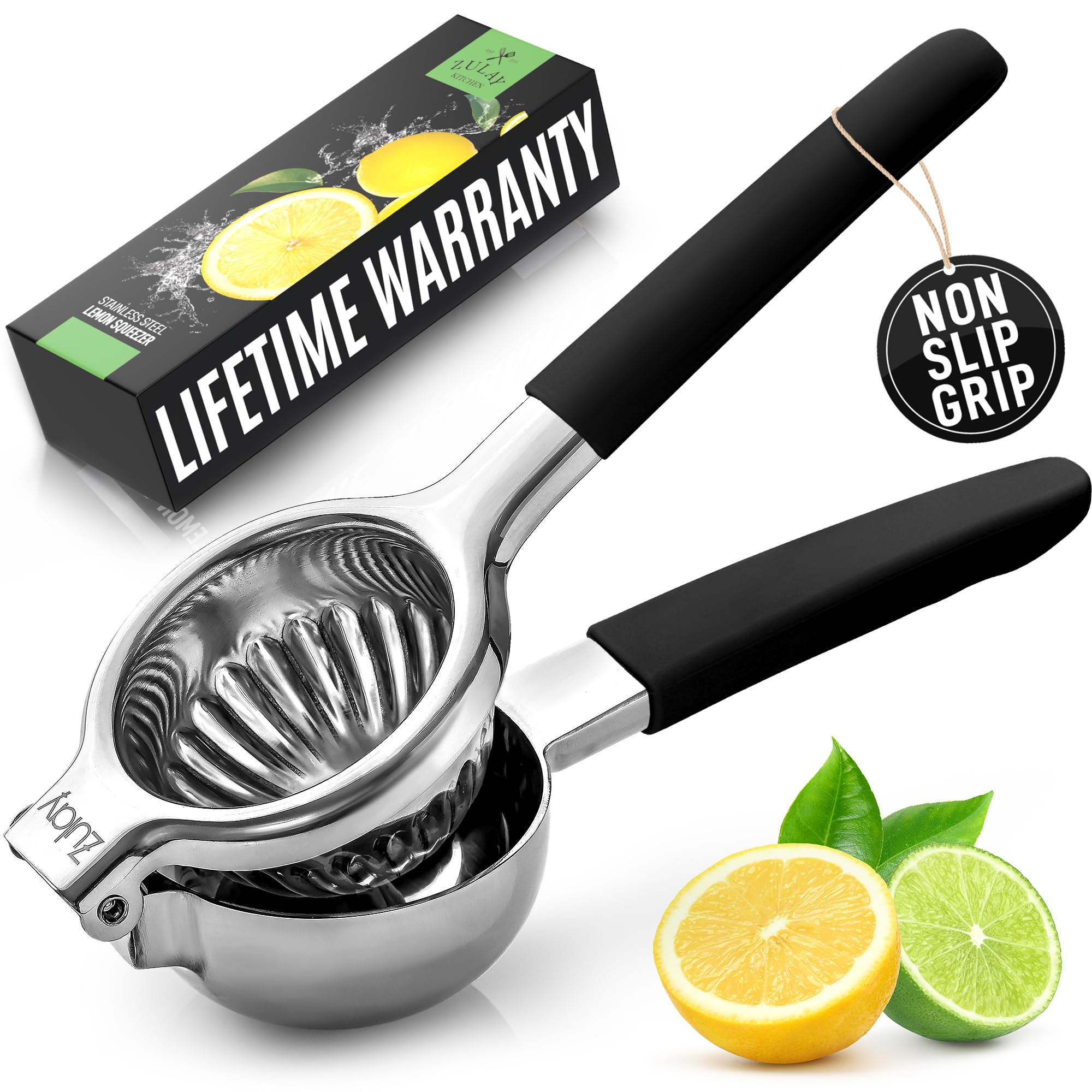Zulay Lemon Squeezer with stainless steel bowl for seed-free citrus juice.