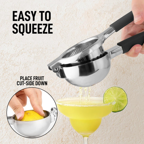 Zulay Lemon Squeezer features a sturdy metal bowl for steady juicing.