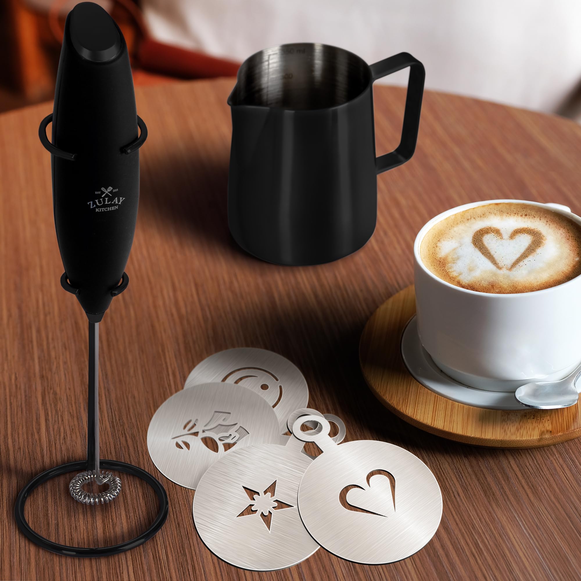 Zulay frother with 13,000 RPM motor for fast, stable foam