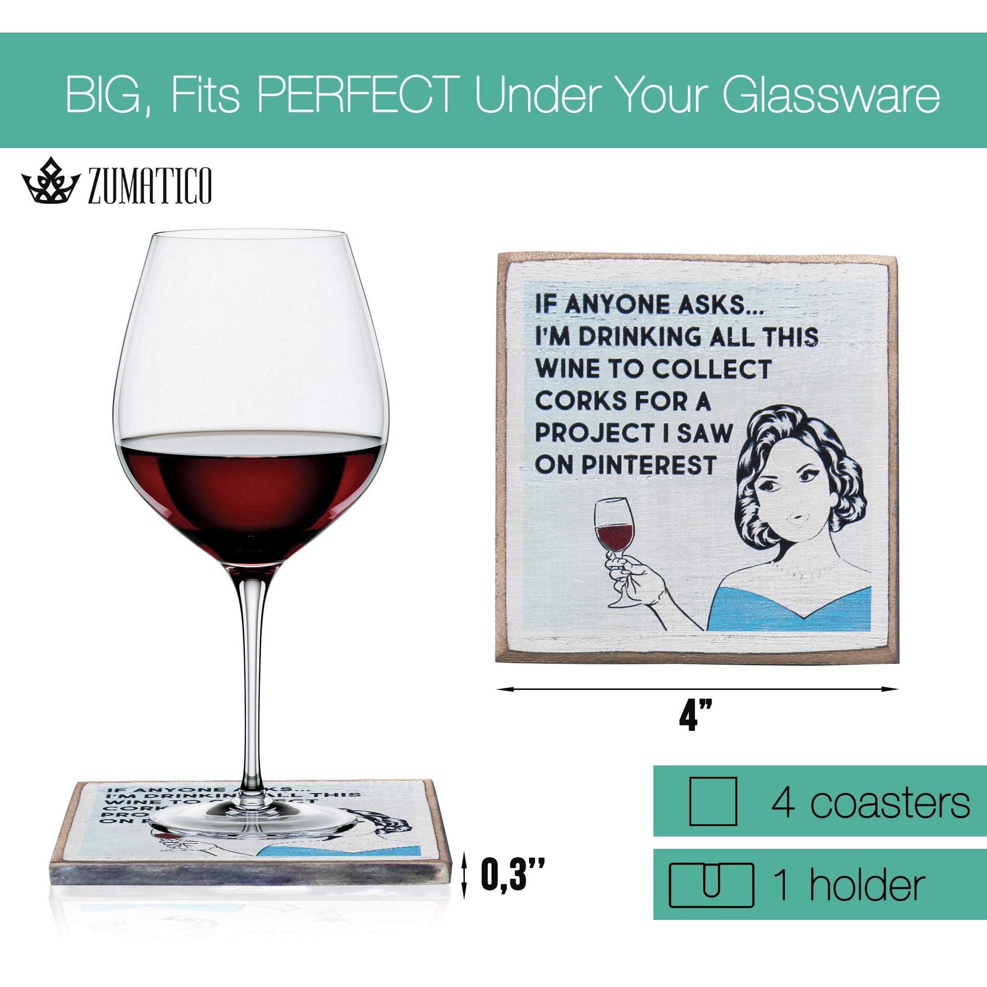 Zumatico coaster display with holder keeps surfaces clean