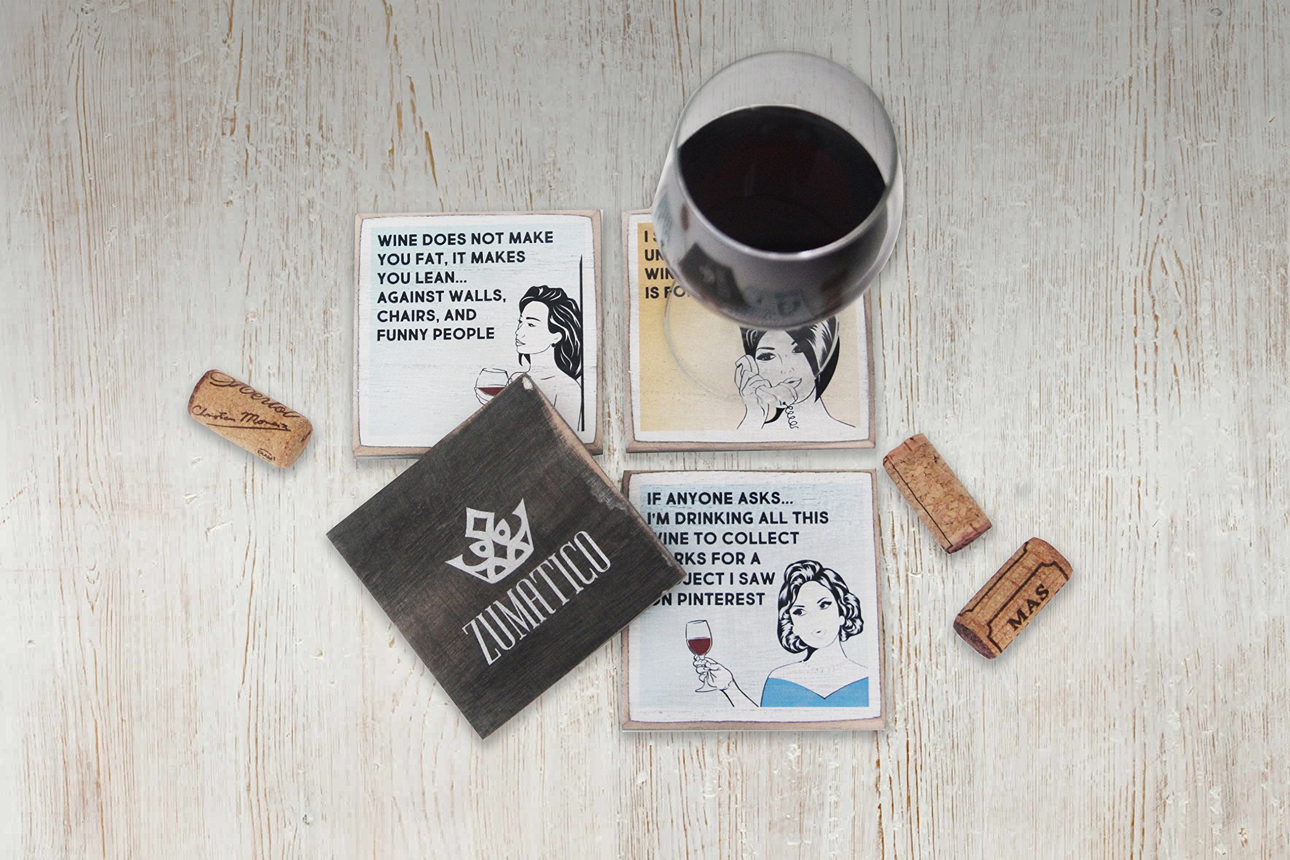 Zumatico coaster set on table shows versatility for cups and bottles