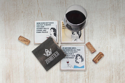 Zumatico coaster set on table shows versatility for cups and bottles