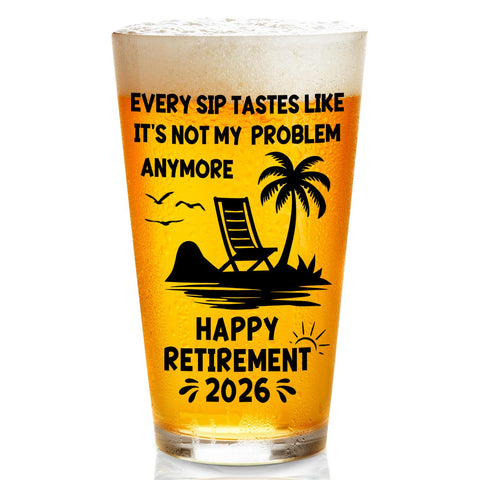 Zunaked 16oz beer glass with retirement humor quote for gifting and daily use.