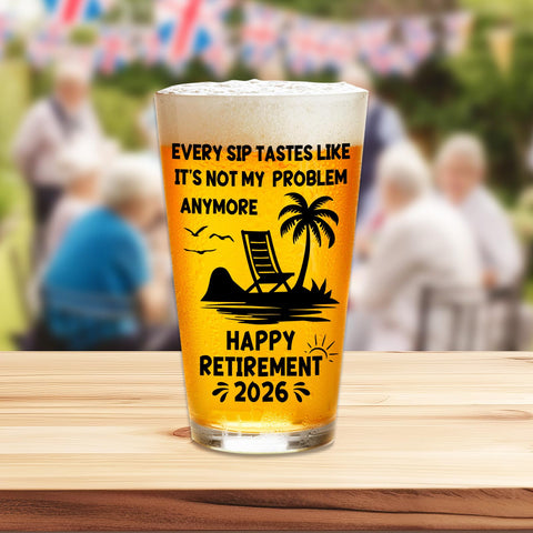 Zunaked retired 2026 design beer glass commemorating milestones with laughter.