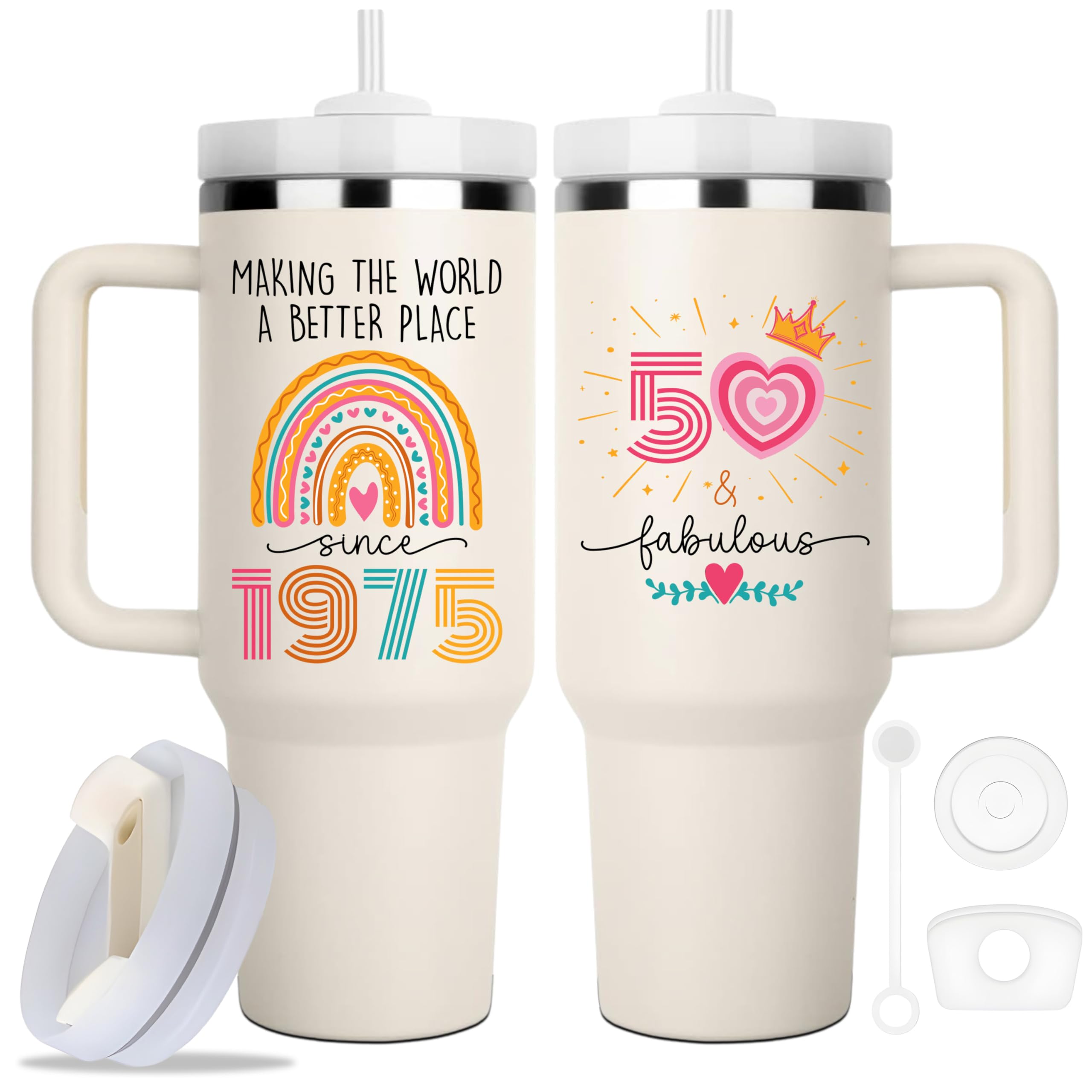 ZUNEZX 50th birthday tumbler 40oz with 50 and fabulous design for on-the-go sipping