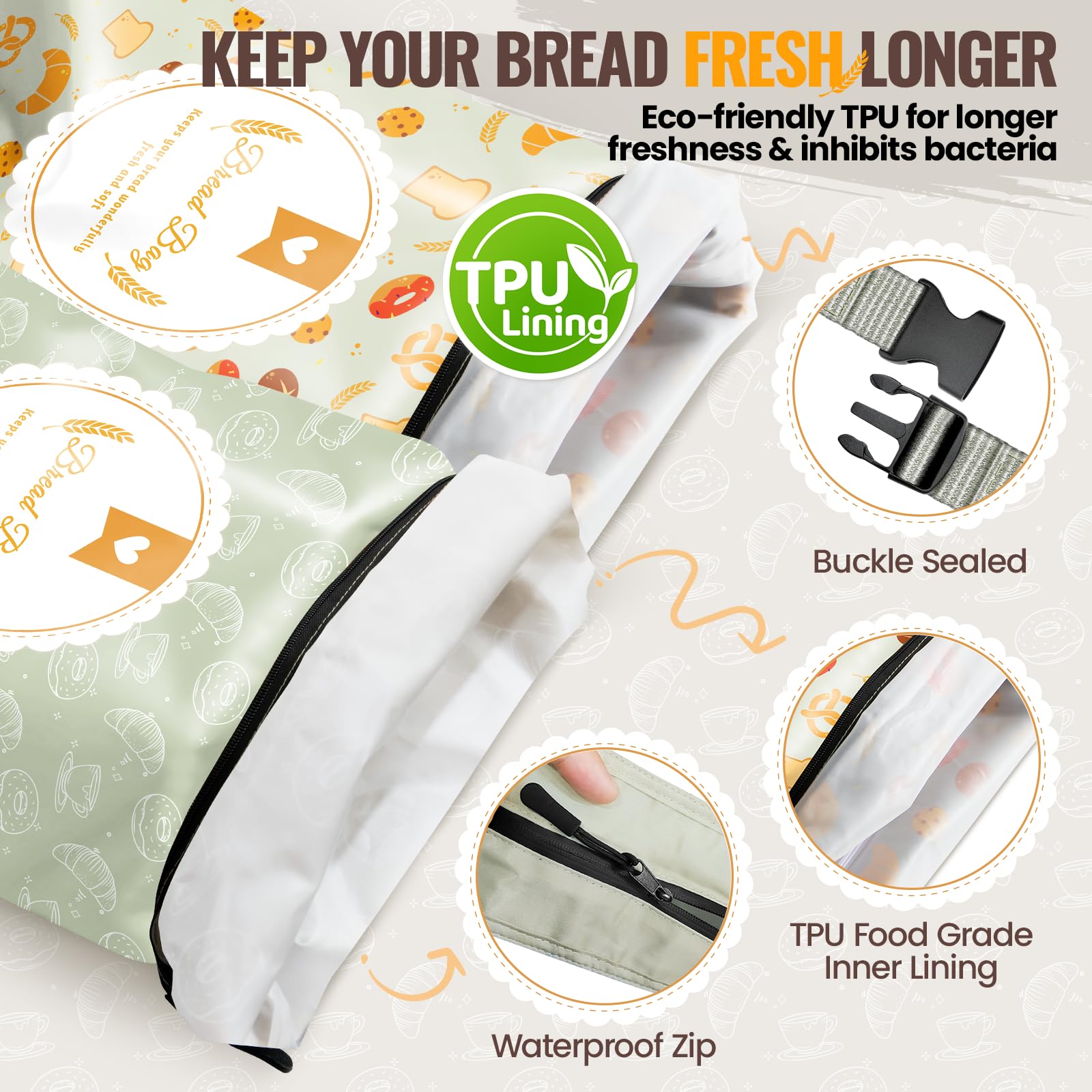 Closeup of waterproof zipper on a Zunmial bag locks in freshness