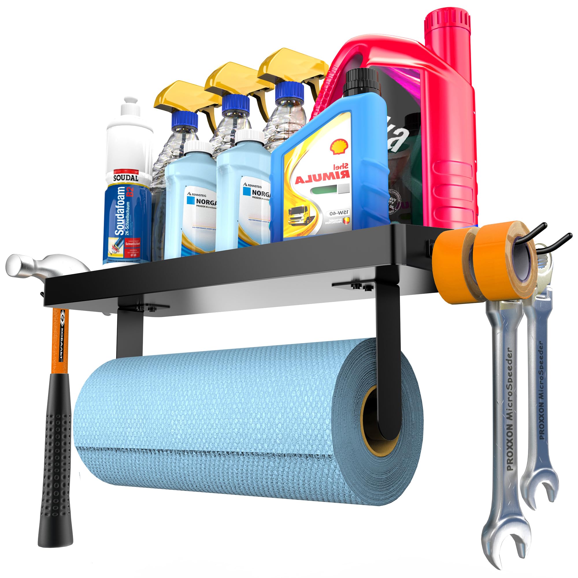 ZUNTO wall-mounted paper towel holder in black stainless saving counter space.