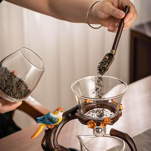 Zurucily Kungfu Glass Tea Set base and pot arranged neatly