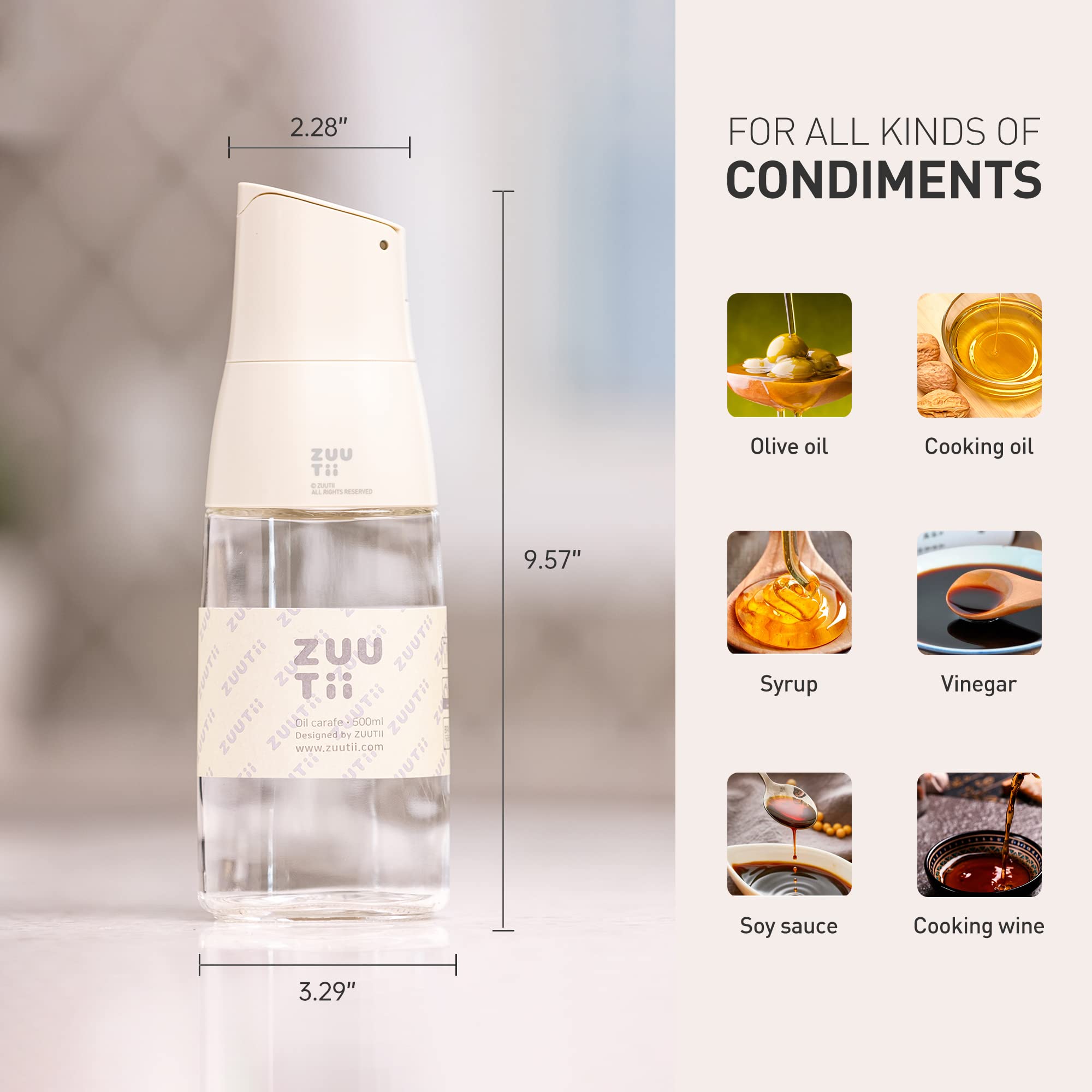 Zuutii glass bottle 500 ml in light cream finish preserves flavor and is easy to refill.