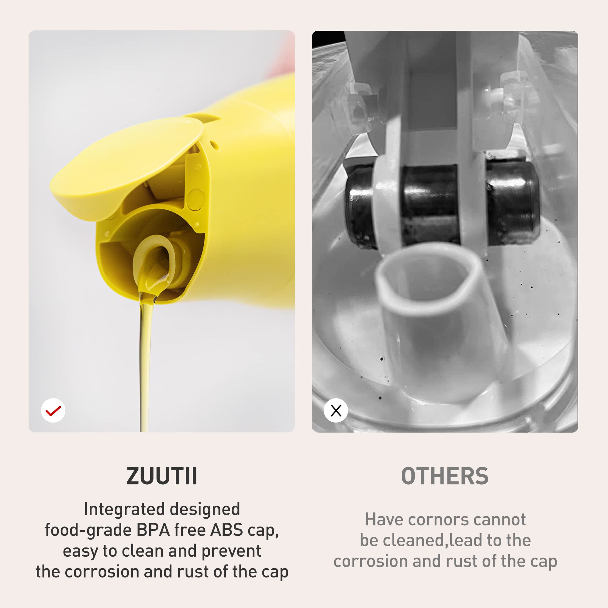 Zuutii oval shape dispenser provides smooth pouring for oil and vinegar.