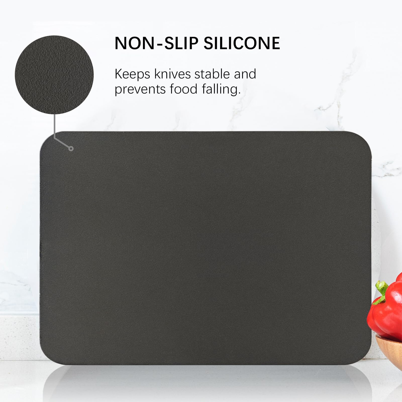 ZVP mat bends easily for pouring chopped ingredients into pans.