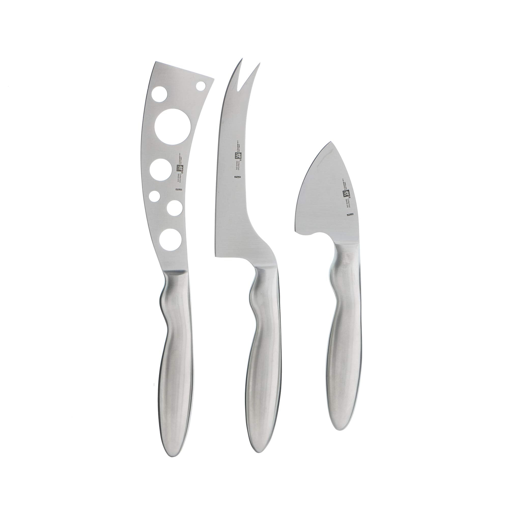 ZWILLING Collection 3-piece cheese knife set on a charcuterie board for versatile cheese prep.