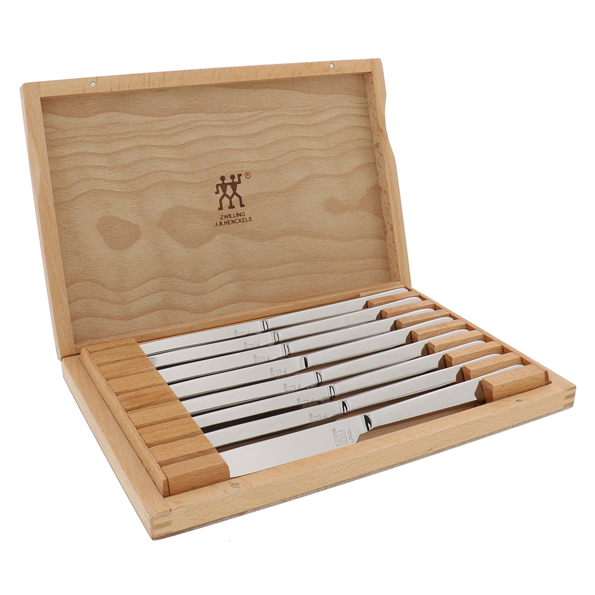 ZWILLING Contemporary 8-piece steak knife set with case for stylish dining.