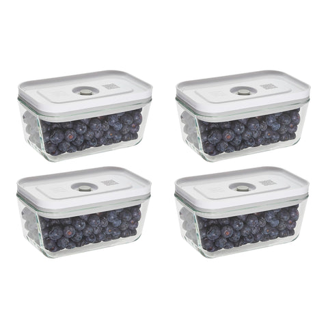 ZWILLING Fresh & Save 4-piece glass container set with airtight lids keeps foods fresh longer.