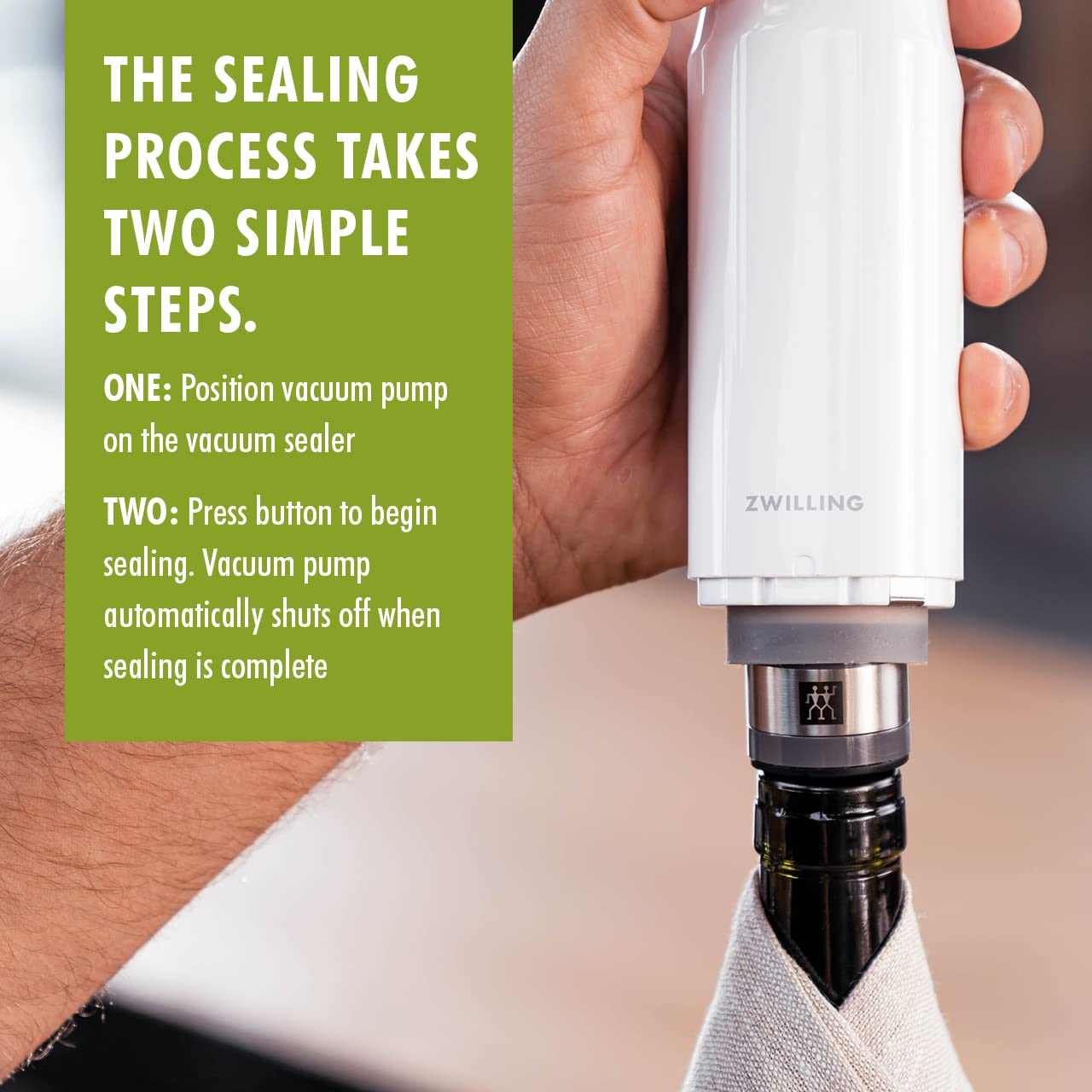 ZWILLING sealer in hand highlighting user friendly pump operation.