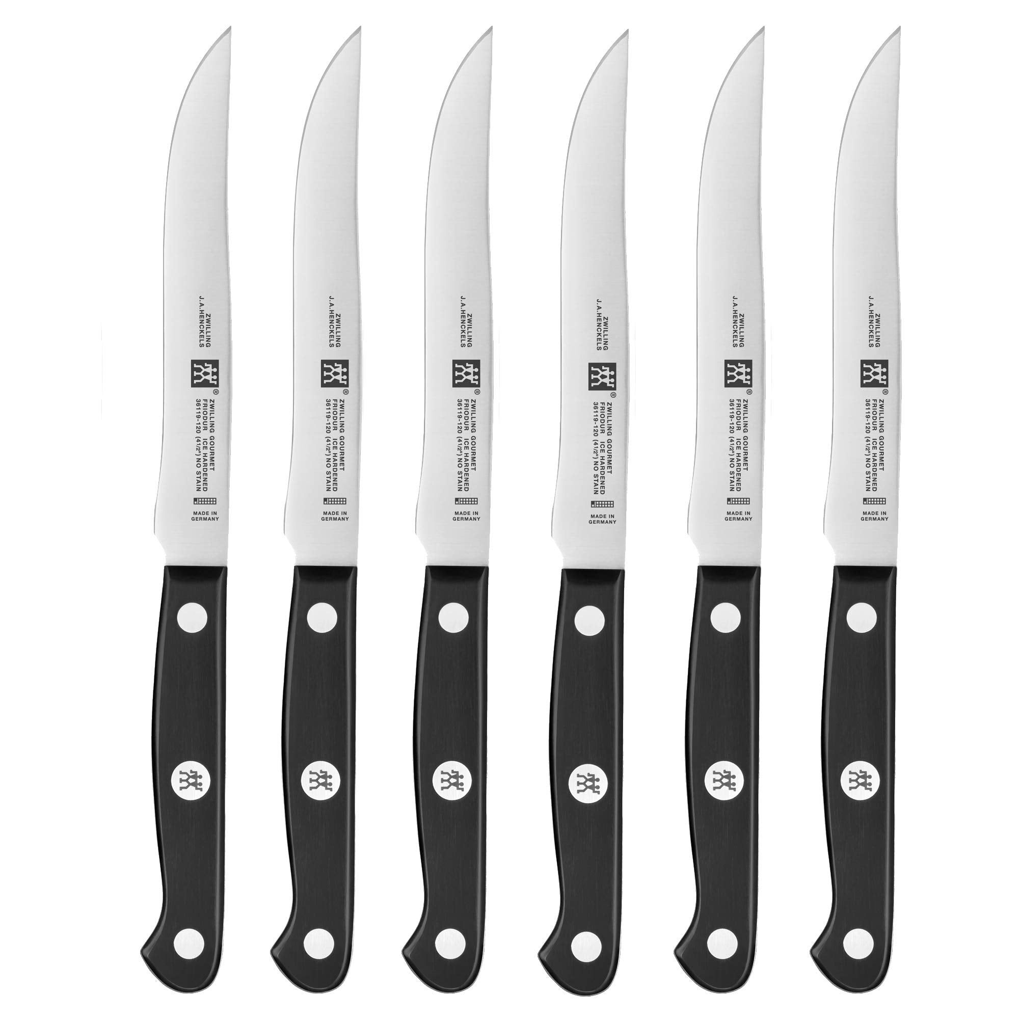 ZWILLING Gourmet 6pc steak knife set packaging signals premium quality for elegant dining.