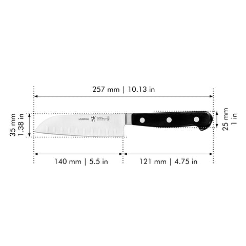 Zwilling Henckels Classic Santoku granton edge reduces sticking during slicing