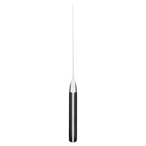 Zwilling Pro curved bolster demonstrates ergonomic grip for safer, controlled slicing.