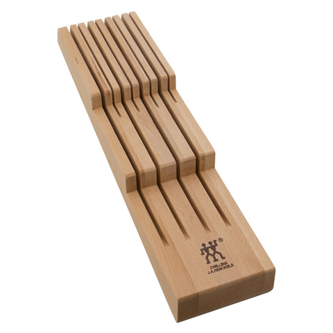 ZWILLING in-drawer knife organizer with 8-slot beechwood storage keeps knives accessible and protected
