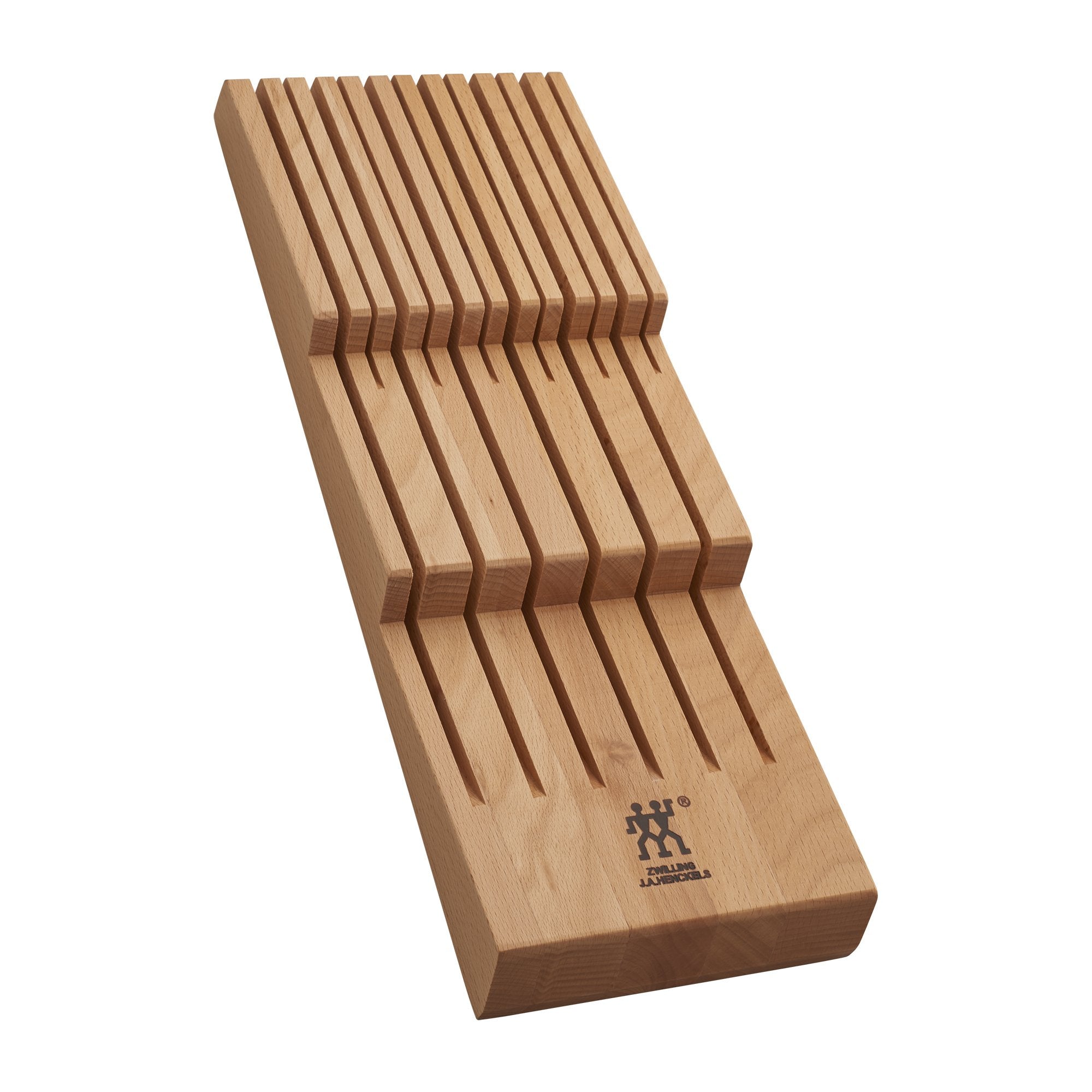 ZWILLING in-drawer knife organizer top level stores six knives up to 5 inches, protecting blades.