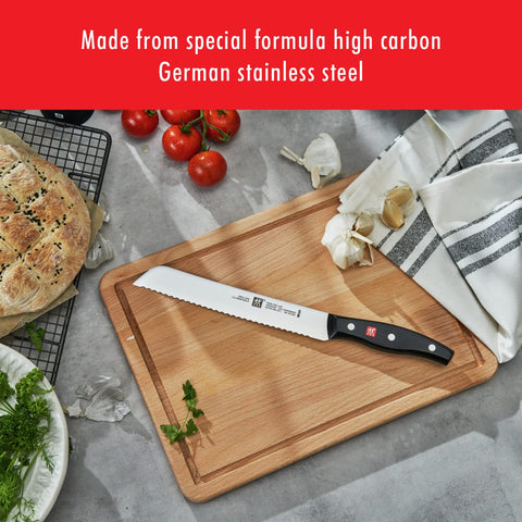 ZWILLING Twin Signature 8-inch bread knife ergonomic handle for comfortable, durable grip.