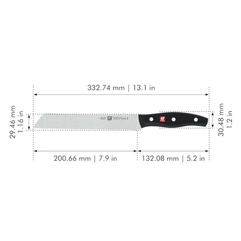ZWILLING Twin Signature 8-inch bread knife laser edge honed for a sharp, consistent cut.