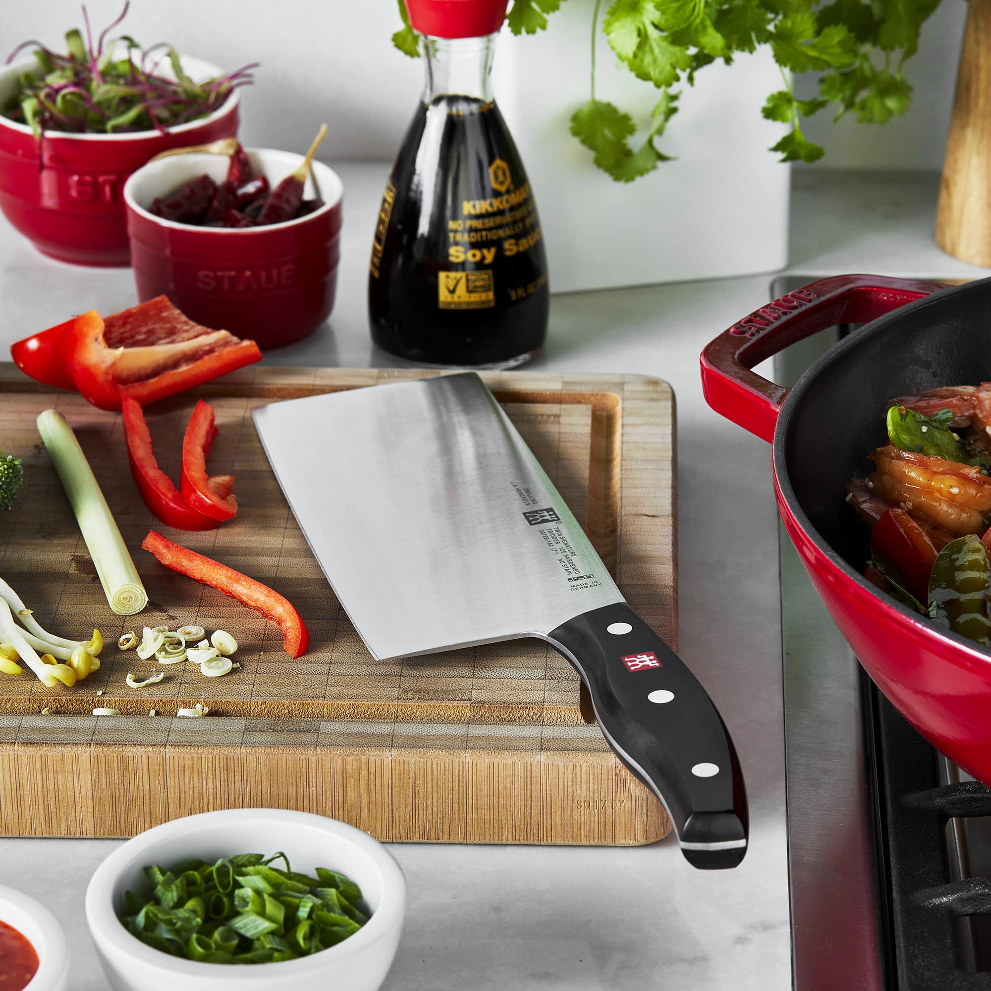 ZWILLING ergonomic polymer handle on full tang cleaver for comfortable grip