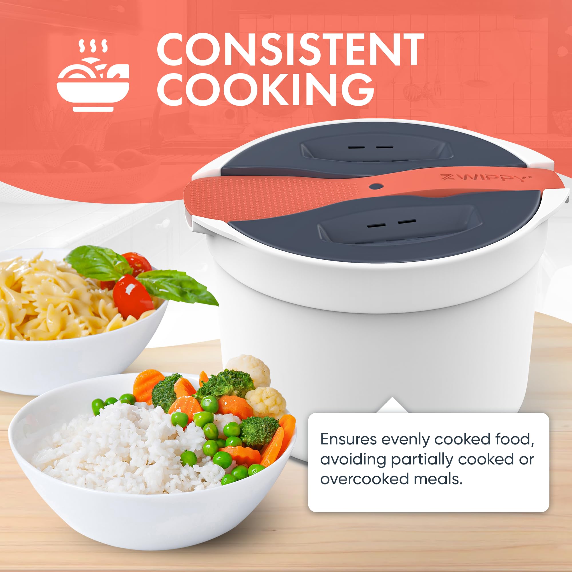 Zwippy all-in-one microwave cooker with paddle simplifies prep