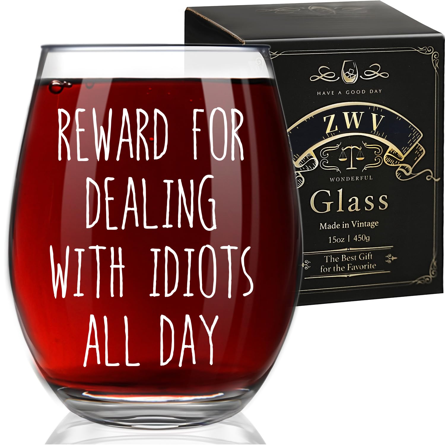 ZWV Reward stemless wine glass in a gift box, perfect for ready-to-gift occasions.