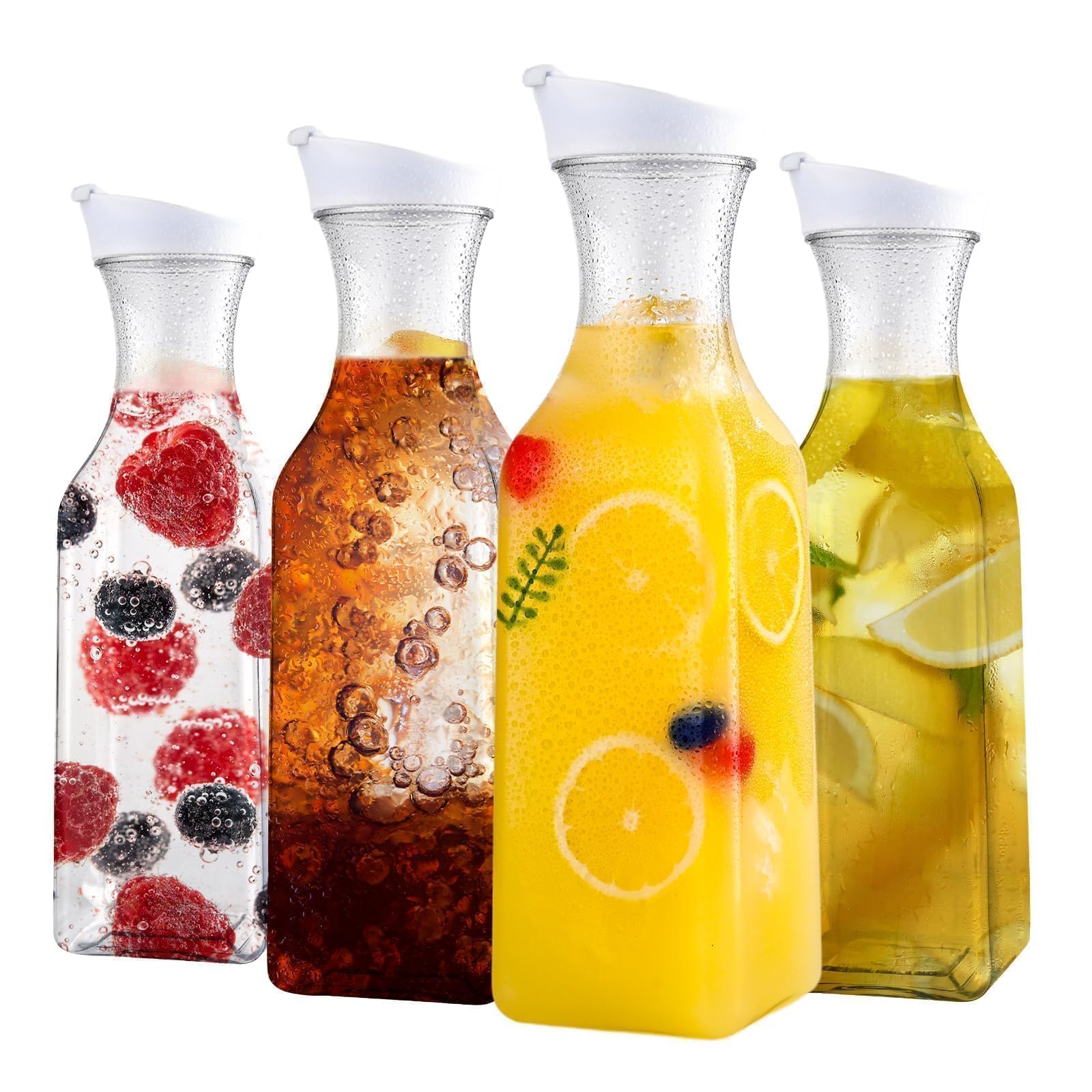 ZWYSLFCY 4-pack plastic carafes with lids for easy mimosa bars and juices.