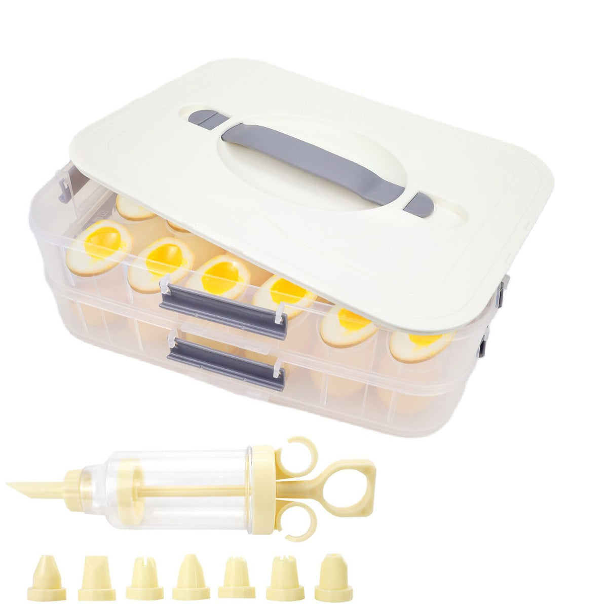zxbaers deviled egg tray with lid 36pcs keeps eggs secure for fridge storage.