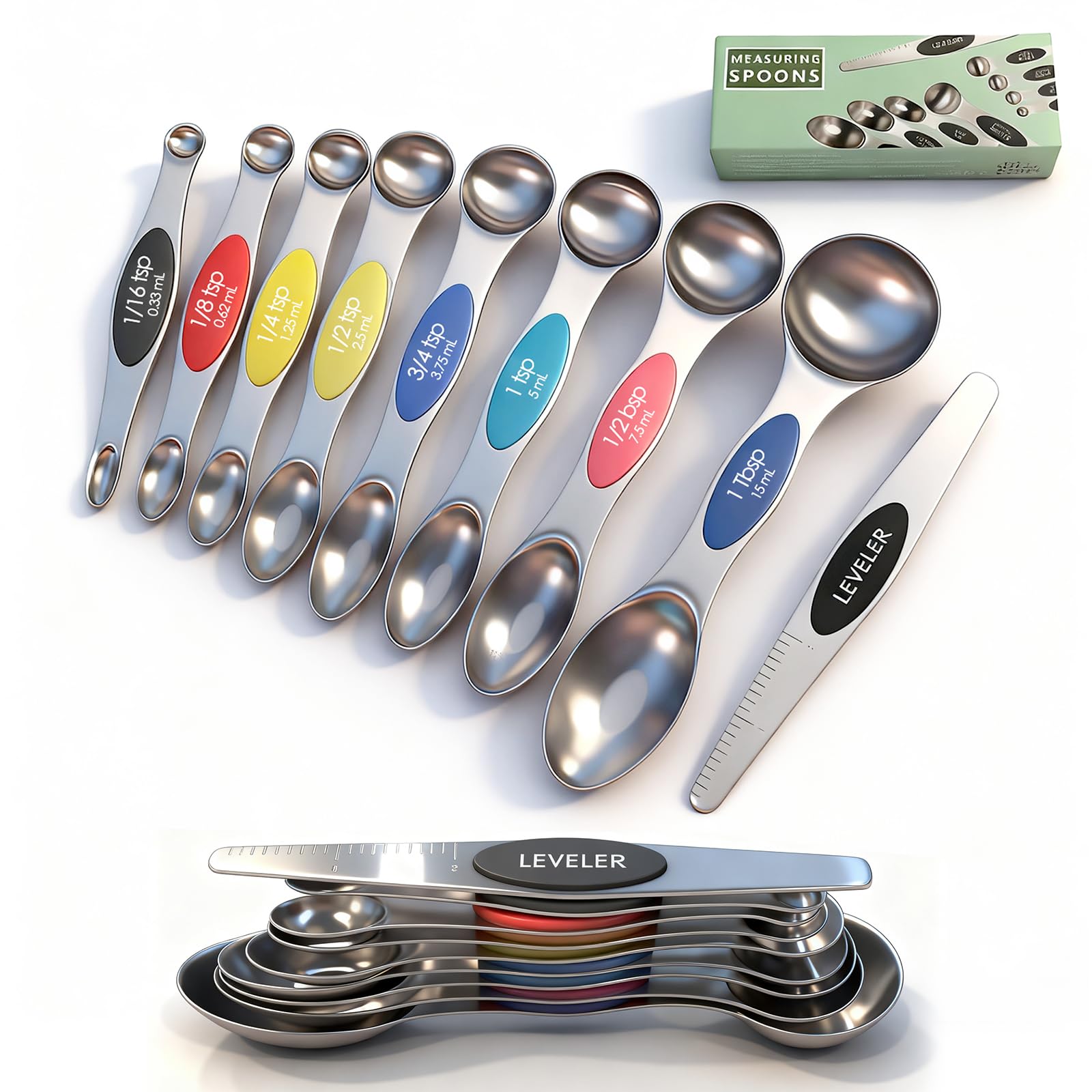 ZxlFiersp magnetic measuring spoons with leveler for precise, mess-free baking and cooking