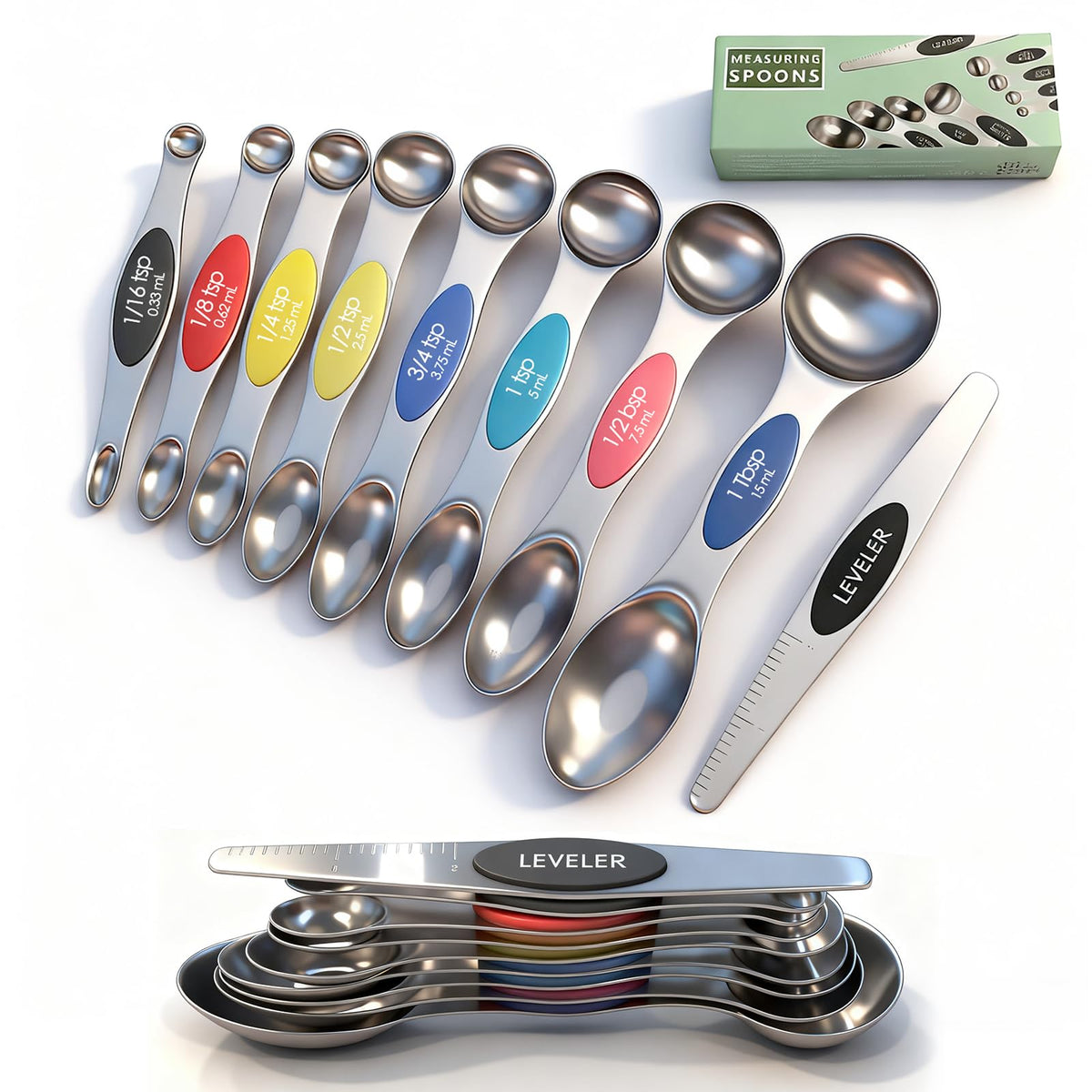 ZxlFiersp magnetic measuring spoons with leveler for precise, mess-free baking and cooking