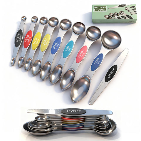 ZxlFiersp magnetic measuring spoons with leveler for precise, mess-free baking and cooking