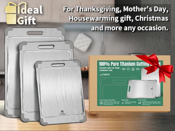 ZYBIDEAL titanium cutting board is lightweight and portable for travel or catering.