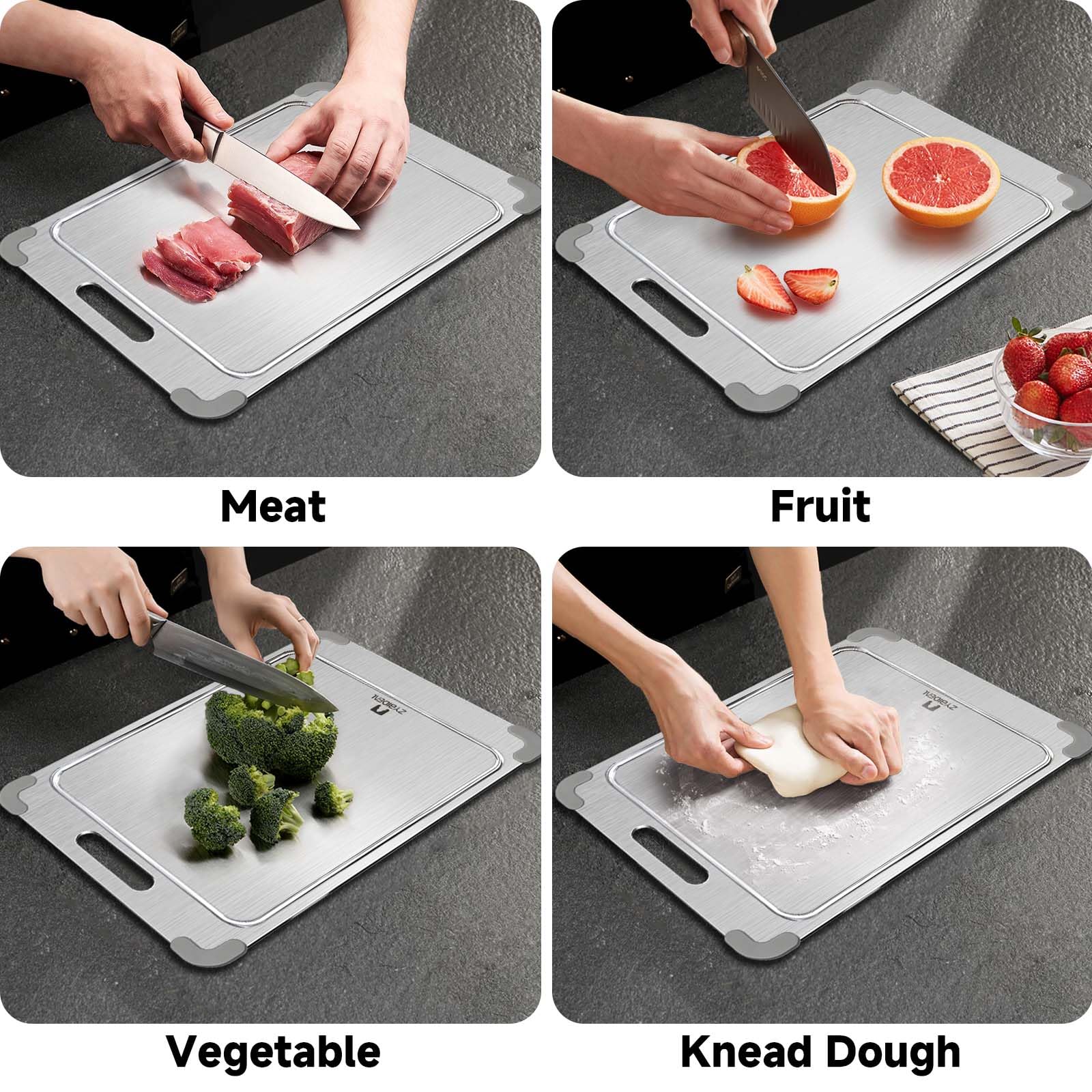 ZYBIDEAL titanium cutting board naturally shows surface scratches as normal wear from use.