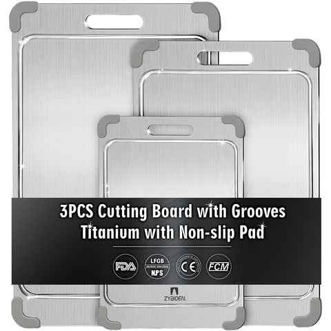 ZYBIDEAL titanium cutting board set front view shows sleek grey finish for versatile prep.