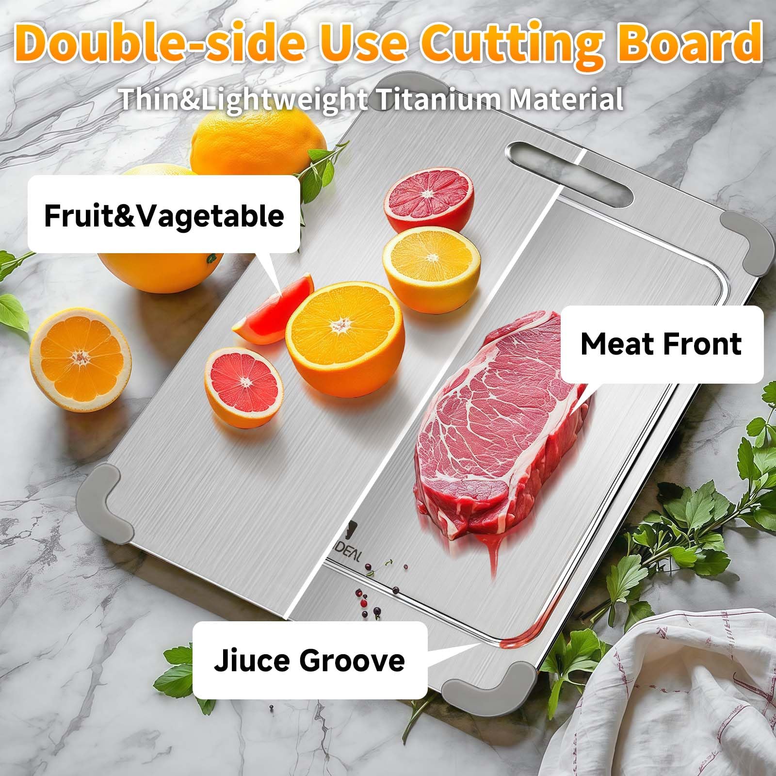 ZYBIDEAL titanium cutting board features a silicone non-slip pad to prevent slips on counters.