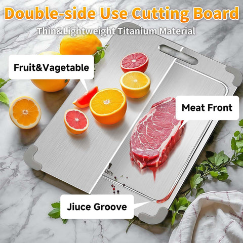 ZYBIDEAL titanium cutting board features a silicone non-slip pad to prevent slips on counters.