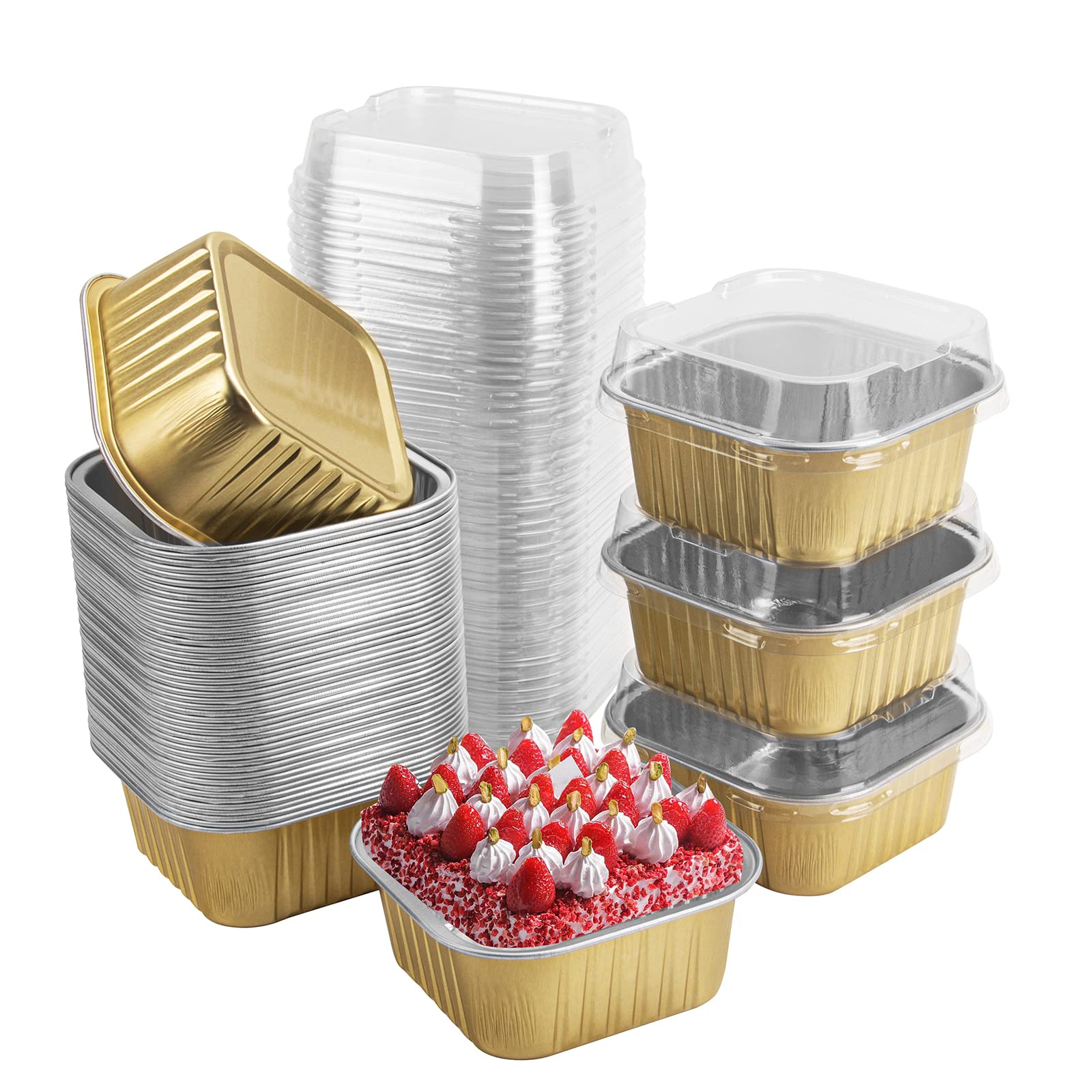Zycozzn mini square baking cups with lids offer elegant 5oz portions for catered desserts.