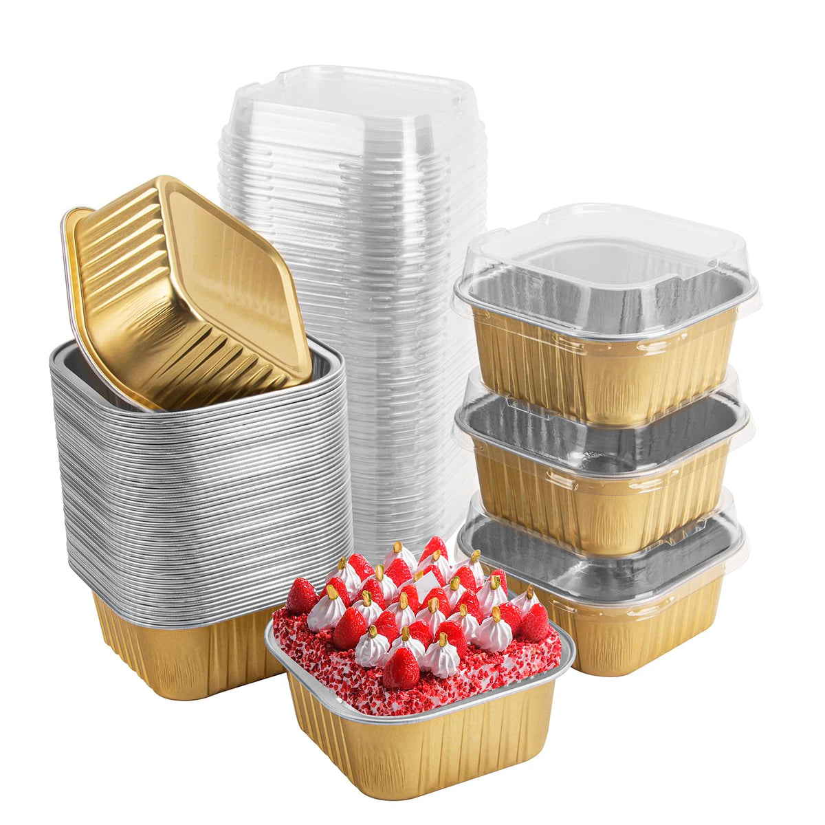 Zycozzn mini square baking cups with lids offer elegant 5oz portions for catered desserts.