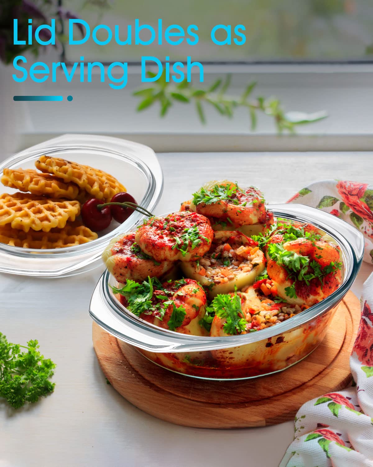 ZYER Mini-1 QT oval glass casserole lid doubles as a serving dish for dorm meals.