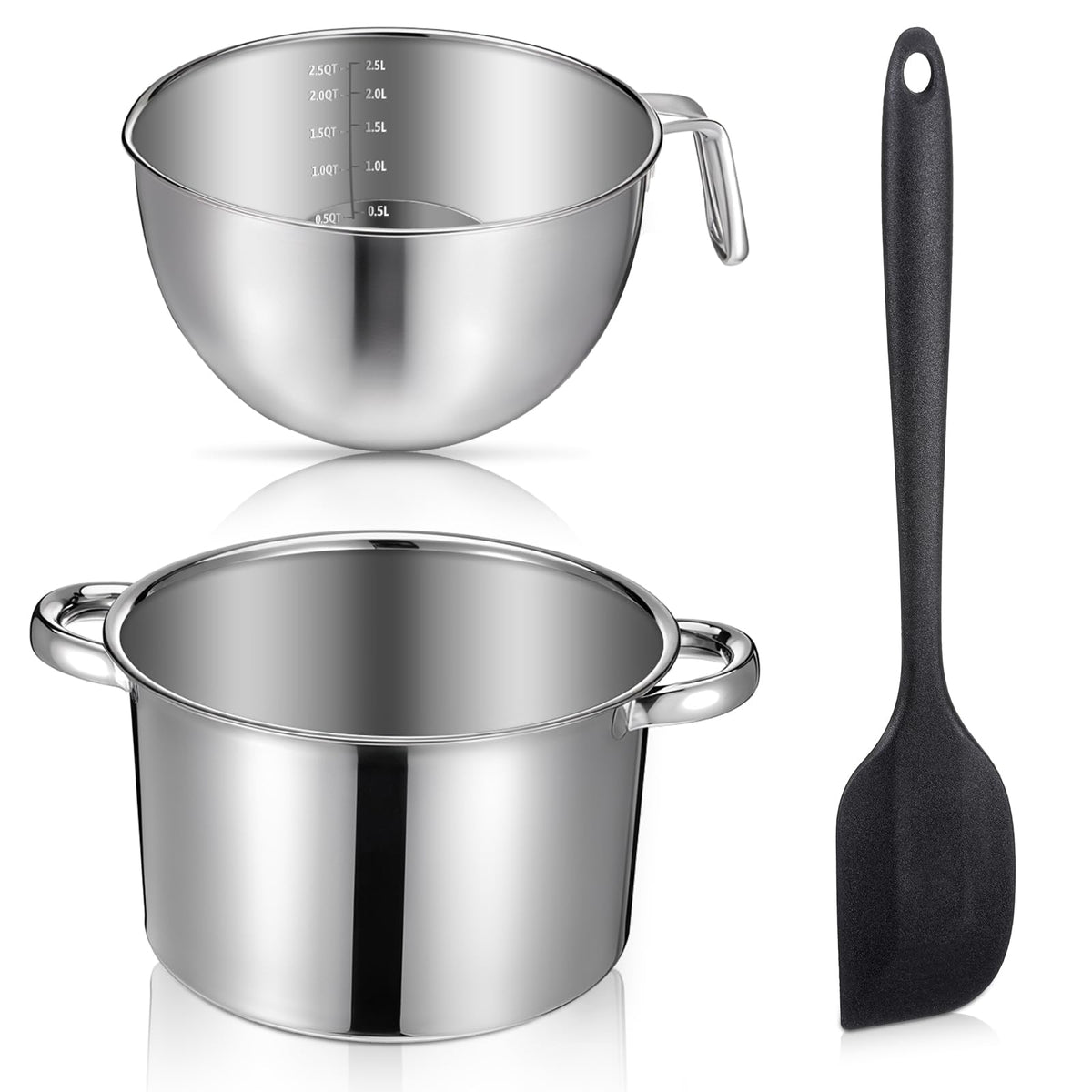 Zyghjort 3-piece double boiler set on stove for gentle melting and versatile cooking.