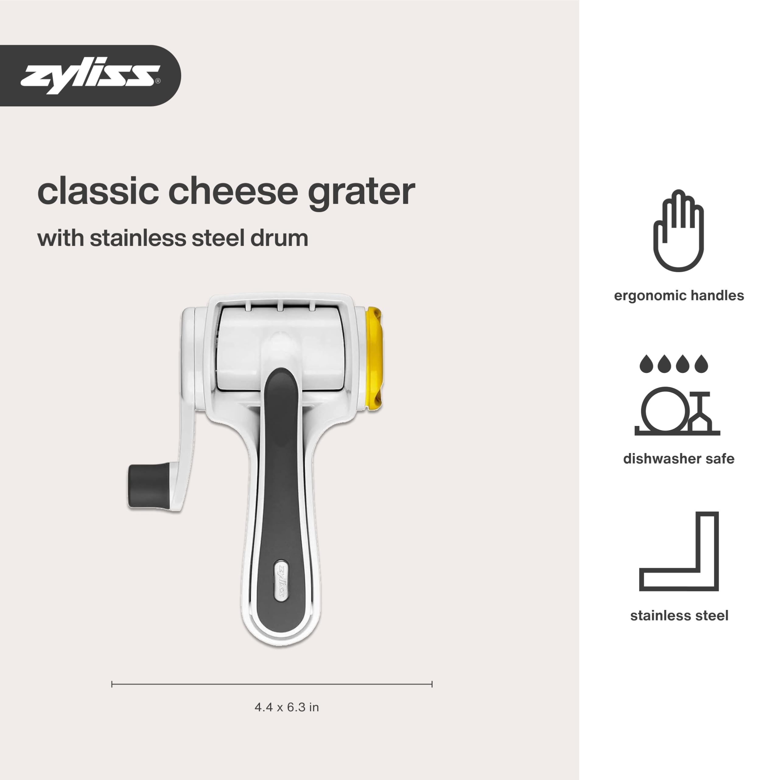 Zyliss grater non slip knob ensures secure grip during grating
