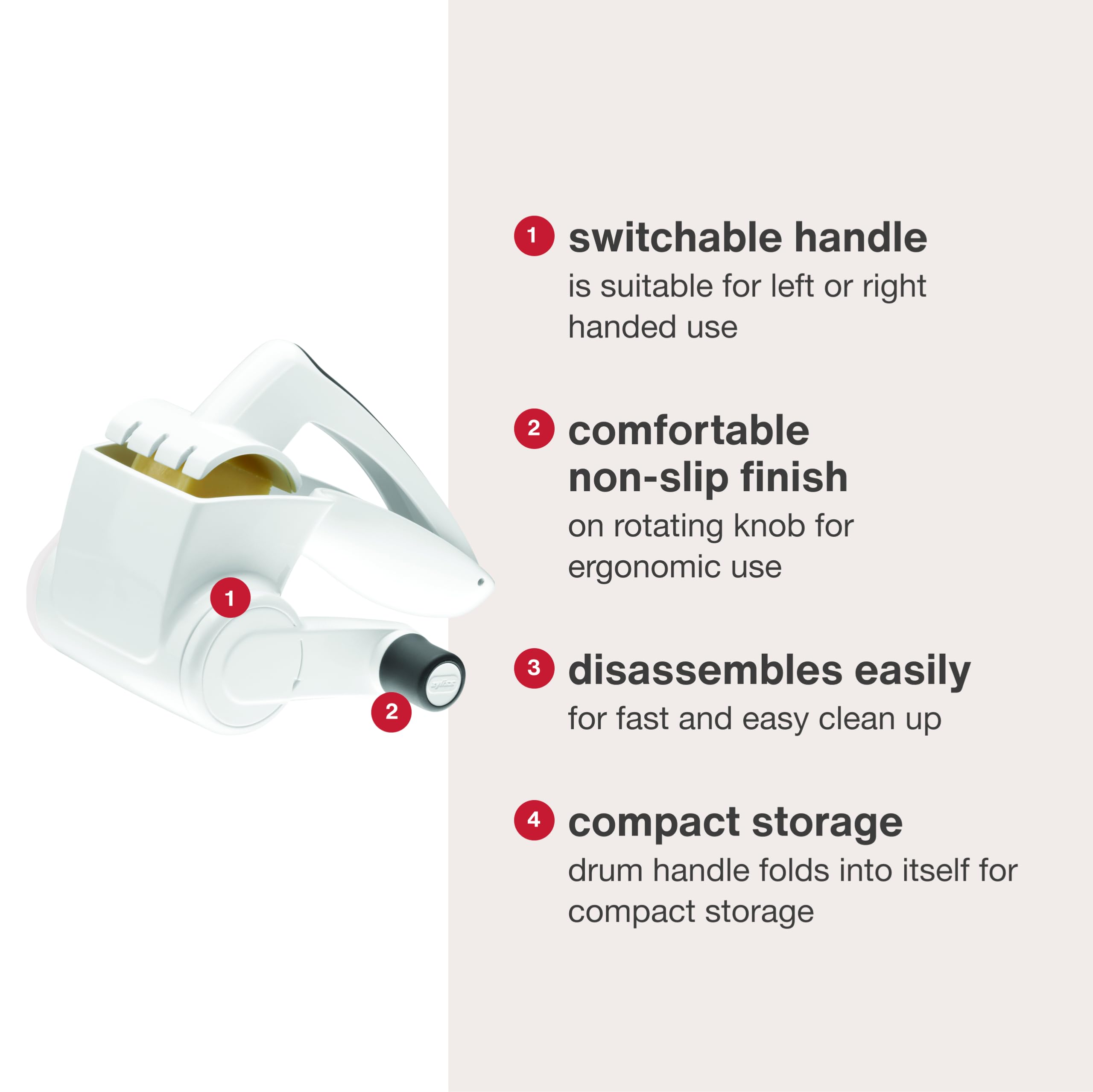 Zyliss Classic Rotary Grater shows easy drum cleaning after use.