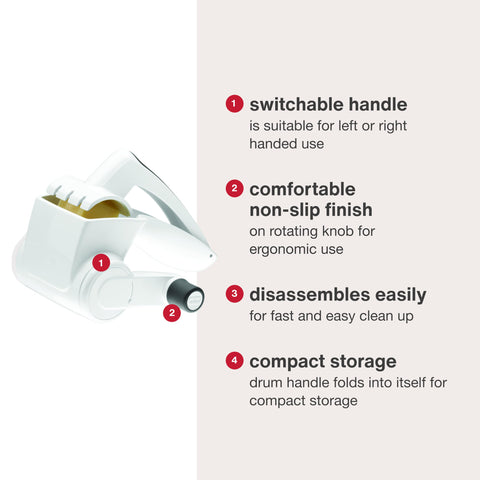 Zyliss Classic Rotary Grater shows easy drum cleaning after use.