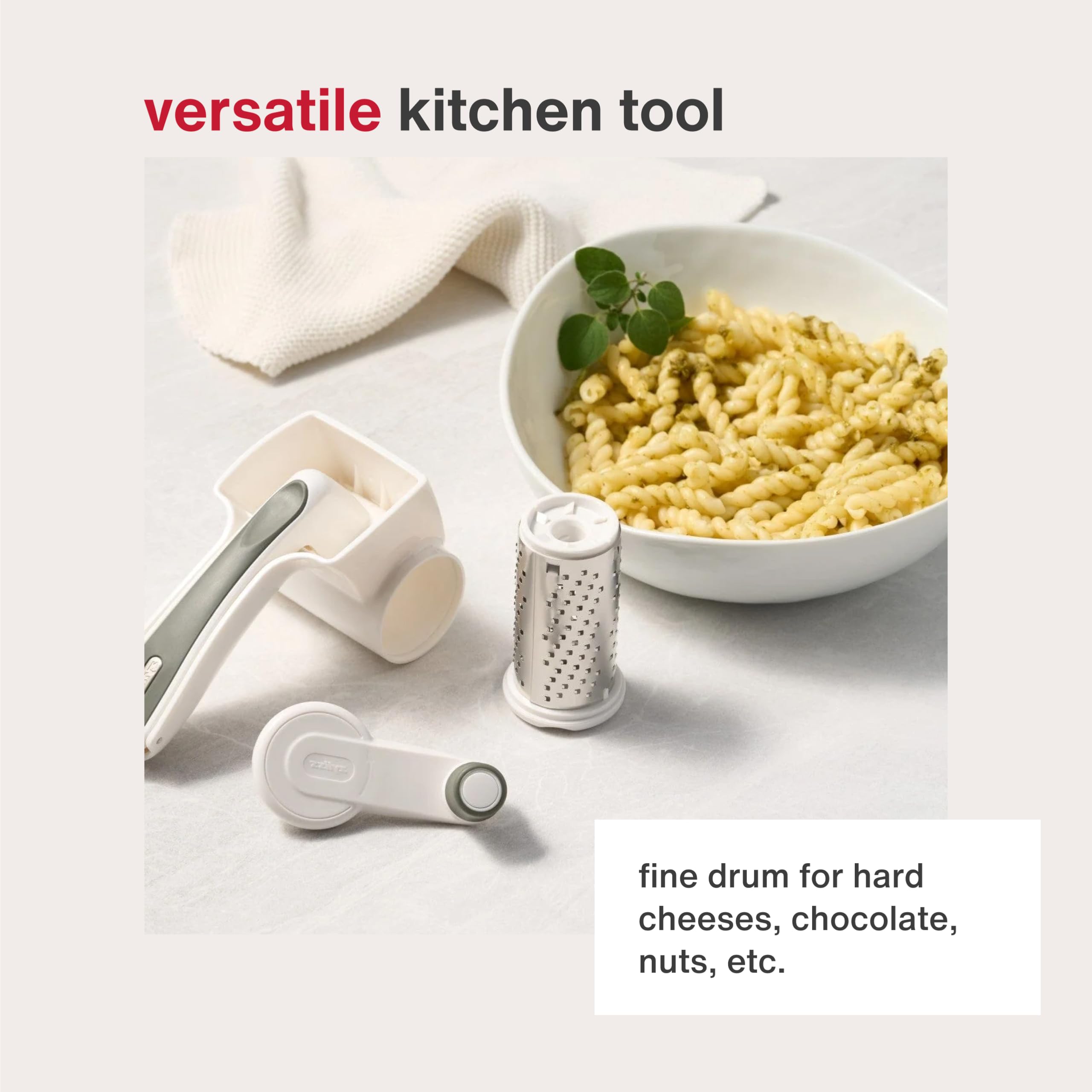Zyliss Rotary Grater suitable for left- and right-handed users in busy kitchens.