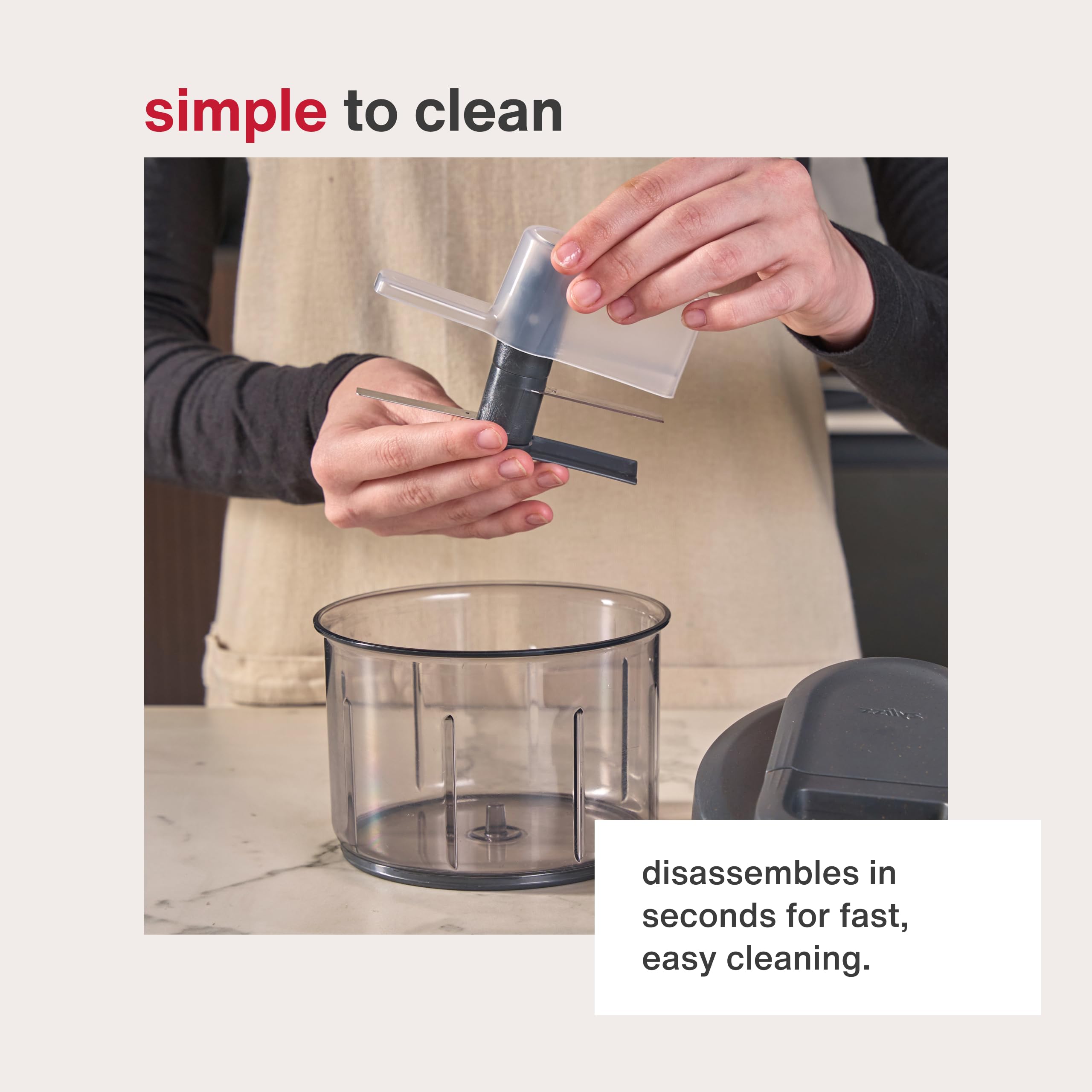 Zyliss Easy Pull ergonomic handle offers comfortable control during prep.